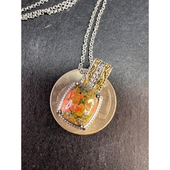 NEW Unakite pendant in gold and platinum over copper - Picture 8 of 10